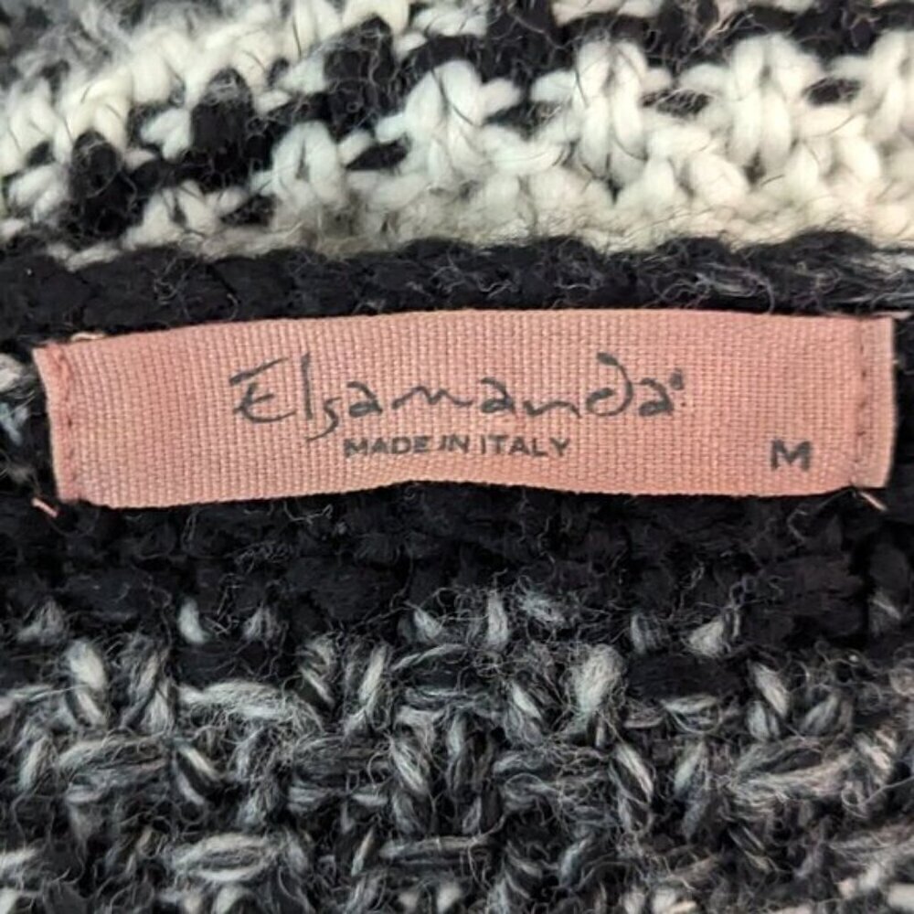 Elsamanda Black Gray White Women's Striped Wool Blend Sweater M - Picture 5 of 7